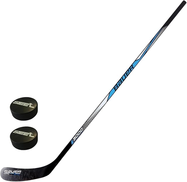 Ensemble STEEL avec crosse de hockey Bauer i3000 et deux palets noirs