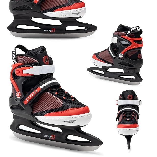 Patin à glace enfant réglable ATTABO Boy, noir et rouge, à lame de hockey