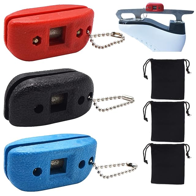 Ensemble Tianher de trois pierres à affûter les patins, rouge, bleue et noire, avec pochettes