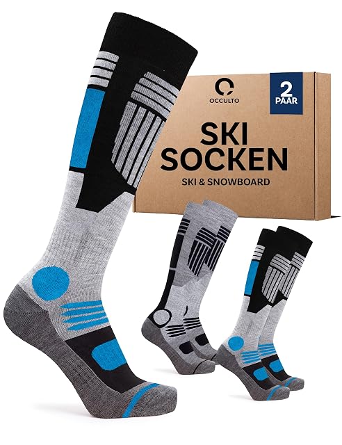 Chaussettes de ski Occulto Felix bleues et noires, deux paires